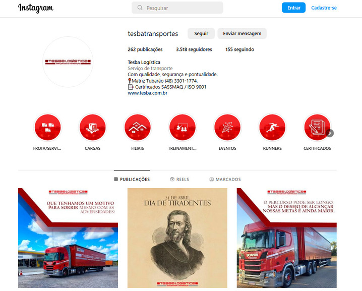 Instagram Tesba Logística Armazenagem e Distribuição